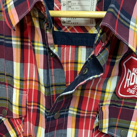 Rocawear Denim Co. Master Builders Red Plaid Cotton SS Snap Front Shirt Size XL - Picture 6 of 16
